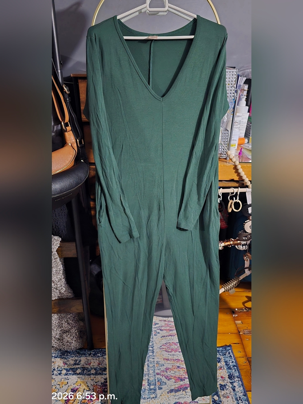 Smash + Tess Forest Green V-Neck Long Sleeve Jumpsuit